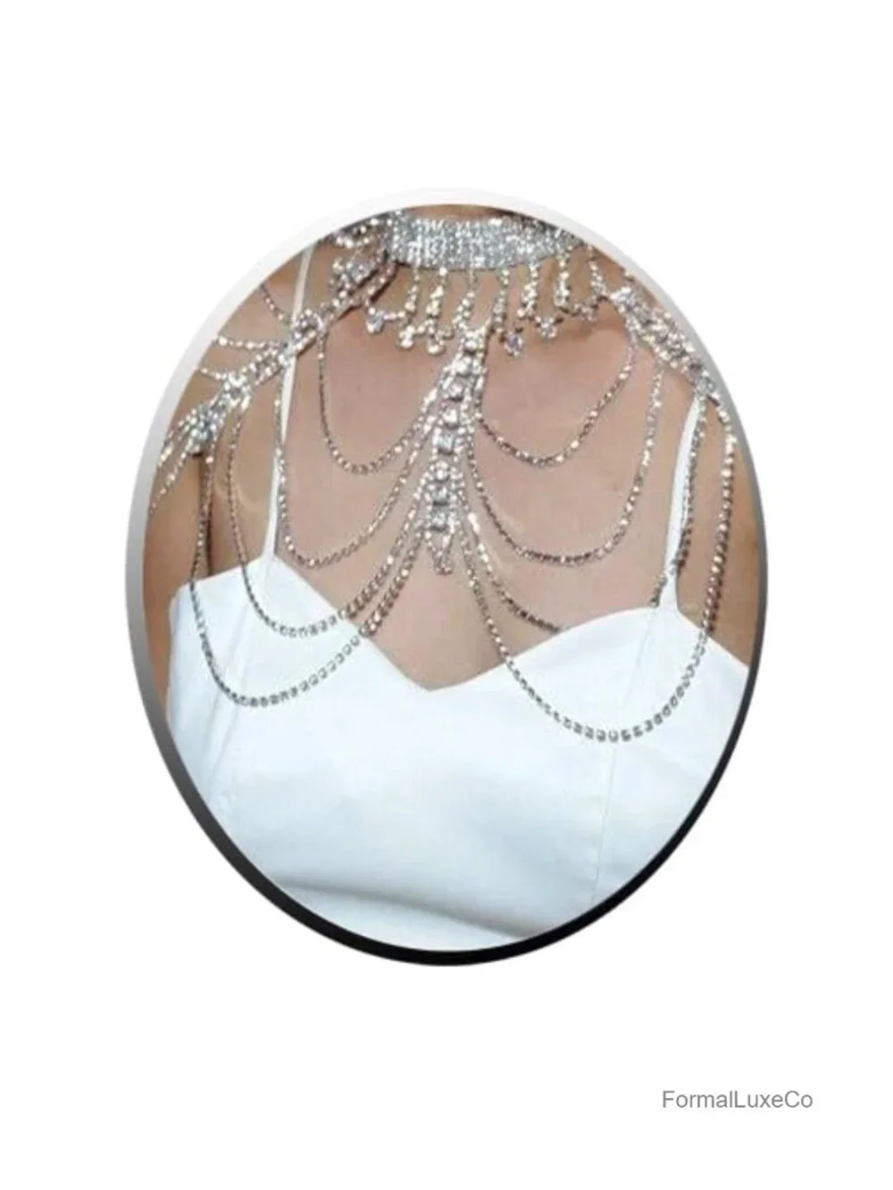 Rhinestone Shoulder Necklace Body Collar Crystal Tassel Chain Bridal Jewelry